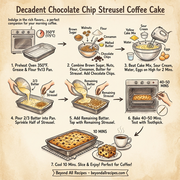 Decadent Chocolate Chip Streusel Coffee Cake instructions