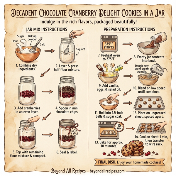 Decadent Chocolate Cranberry Delight Cookies in a Jar instructions