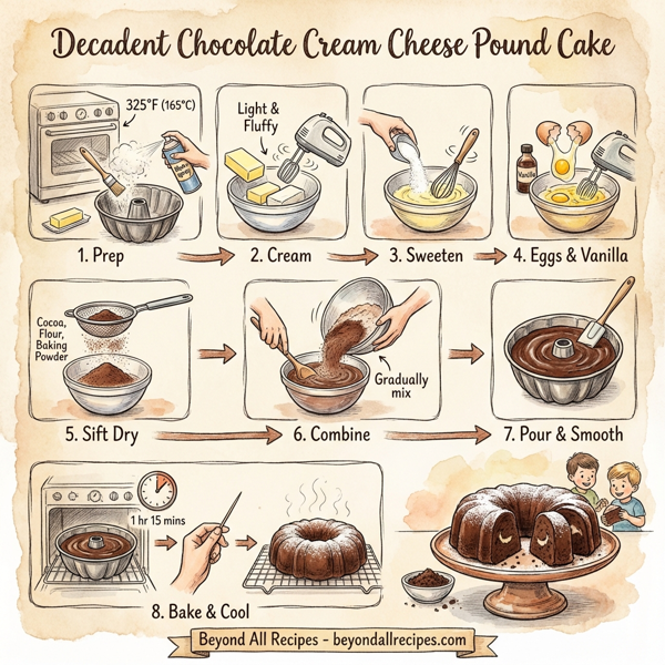 Decadent Chocolate Cream Cheese Pound Cake instructions