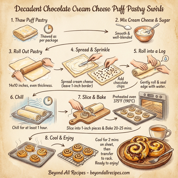 Decadent Chocolate Cream Cheese Puff Pastry Swirls instructions