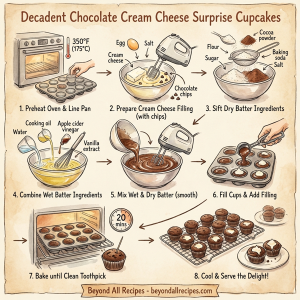 Decadent Chocolate Cream Cheese Surprise Cupcakes instructions