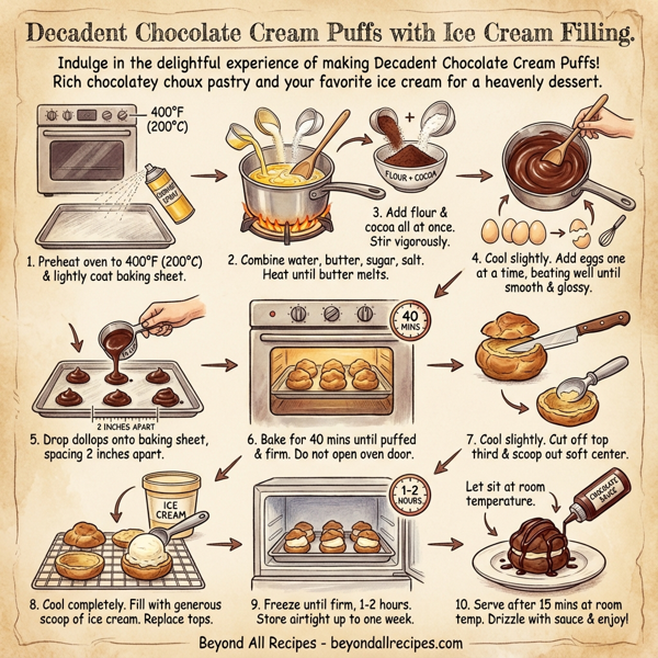 Decadent Chocolate Cream Puffs with Ice Cream Filling instructions