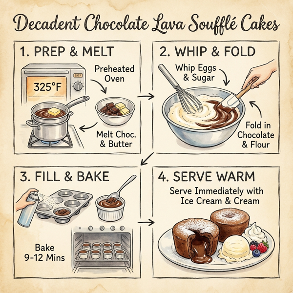 Decadent Chocolate Lava Soufflé Cakes instructions