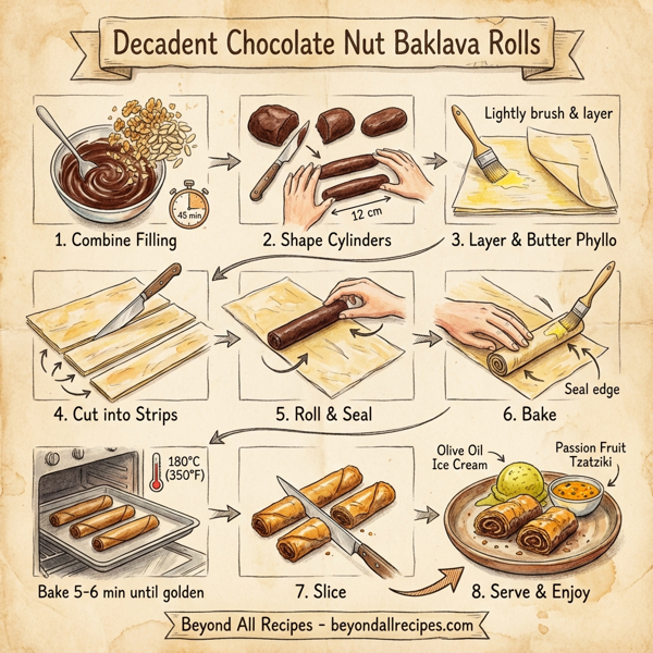 Decadent Chocolate Nut Baklava Rolls instructions