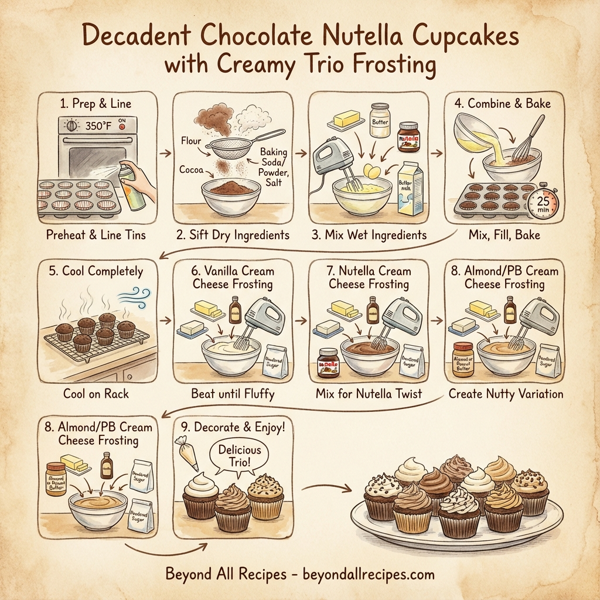 Decadent Chocolate Nutella Cupcakes with Creamy Trio Frosting instructions