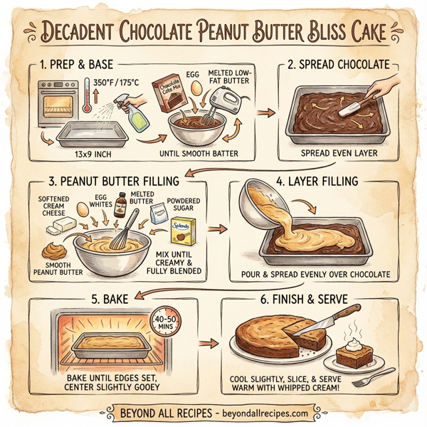 Decadent Chocolate Peanut Butter Bliss Cake instructions