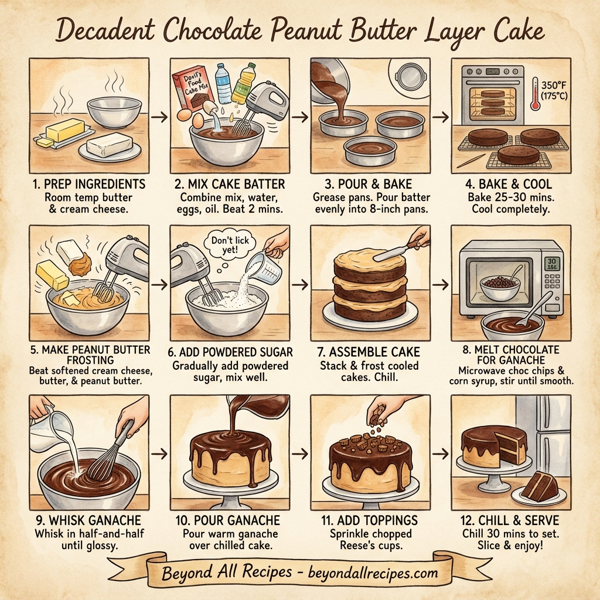 Decadent Chocolate Peanut Butter Layer Cake instructions