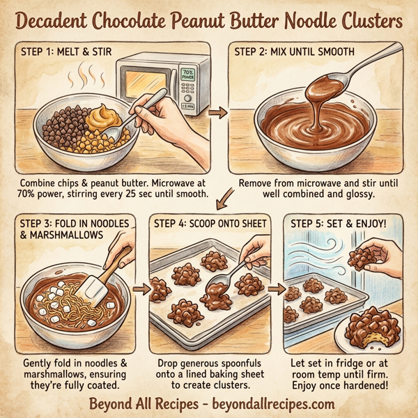 Decadent Chocolate Peanut Butter Noodle Clusters instructions