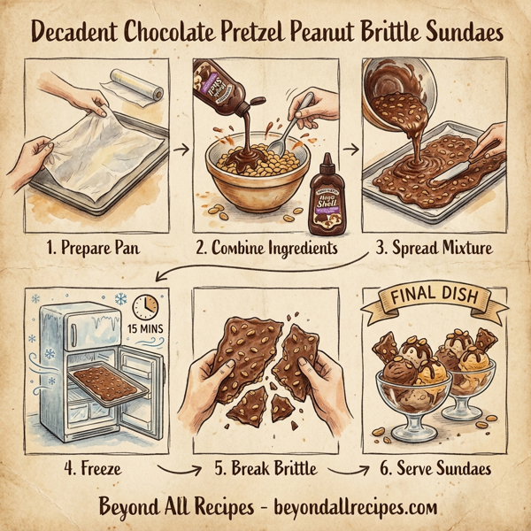 Decadent Chocolate Pretzel Peanut Brittle Sundaes instructions