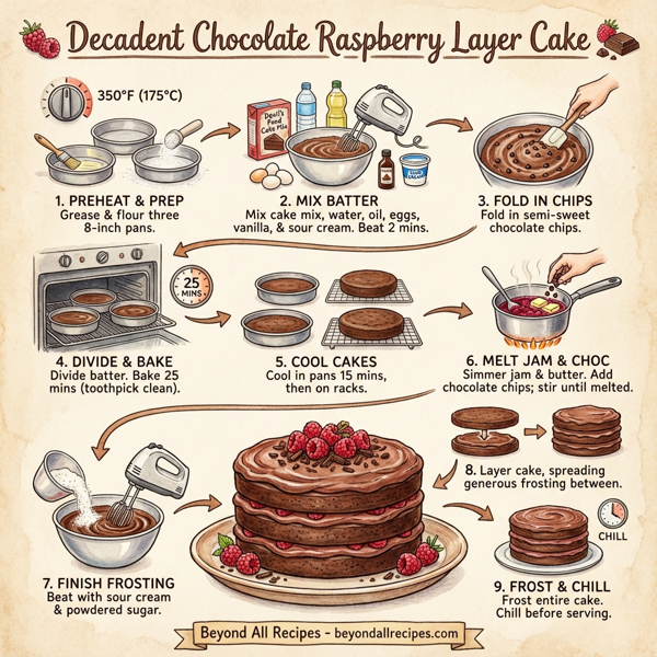 Decadent Chocolate Raspberry Layer Cake instructions