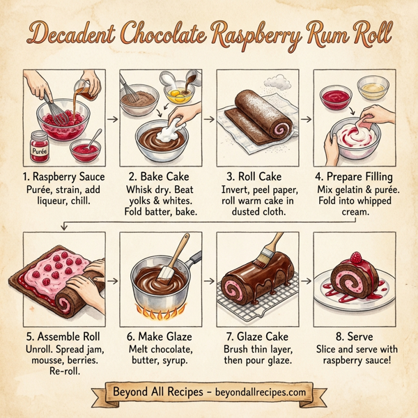 Decadent Chocolate Raspberry Rum Roll instructions