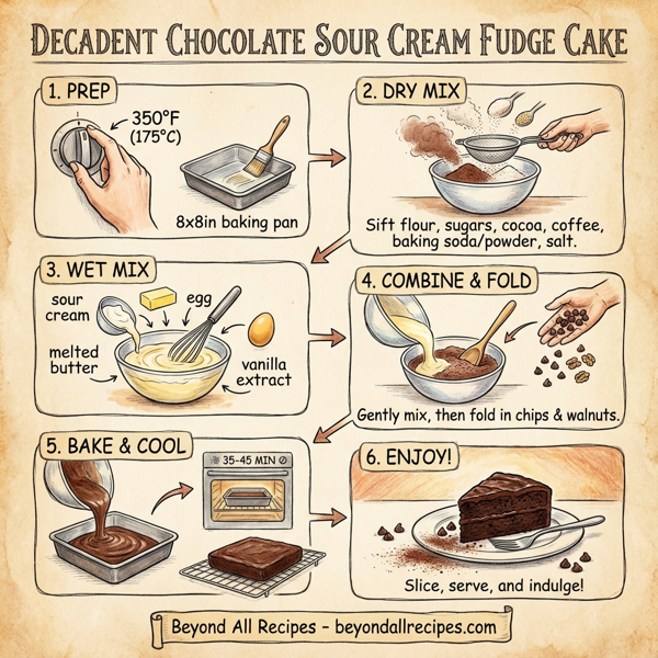 Decadent Chocolate Sour Cream Fudge Cake instructions