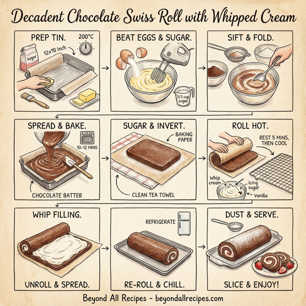 Decadent Chocolate Swiss Roll with Whipped Cream instructions