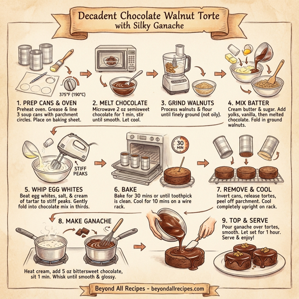 Decadent Chocolate Walnut Torte with Silky Ganache instructions
