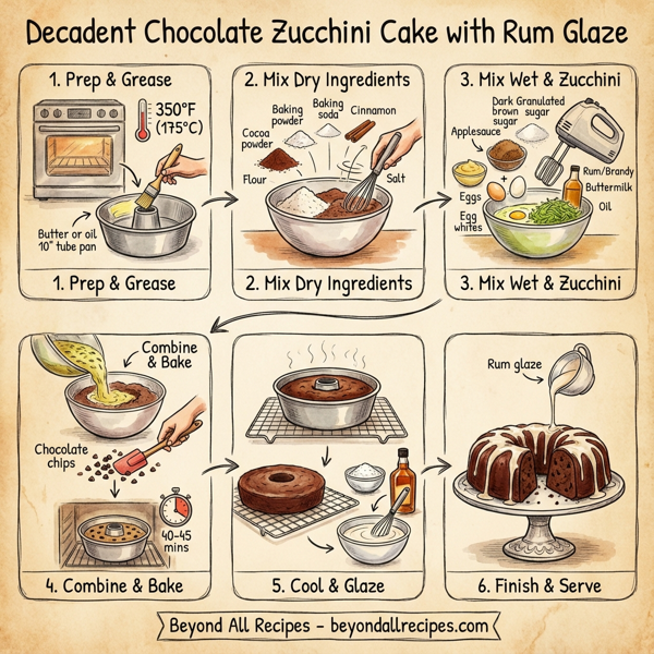 Decadent Chocolate Zucchini Cake with Rum Glaze instructions