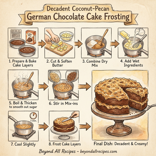Decadent Coconut-Pecan German Chocolate Cake Frosting instructions