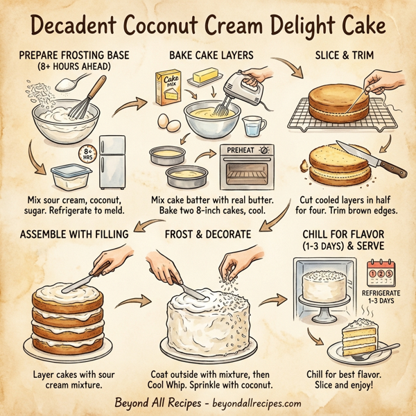 Decadent Coconut Cream Delight Cake instructions