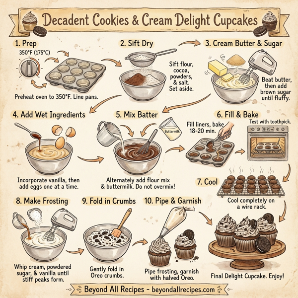 Decadent Cookies & Cream Delight Cupcakes instructions