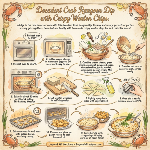 Decadent Crab Rangoon Dip with Crispy Wonton Chips instructions