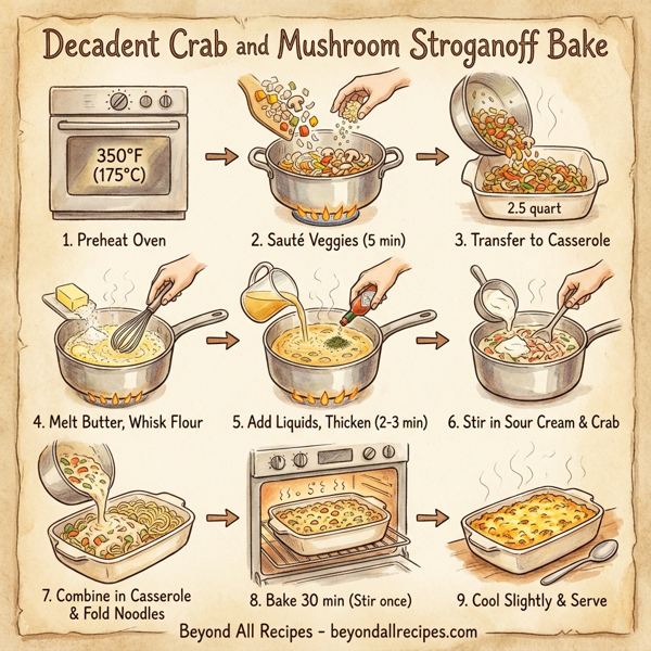 Decadent Crab and Mushroom Stroganoff Bake instructions