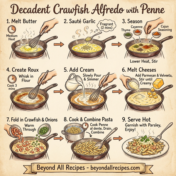 Decadent Crawfish Alfredo with Penne instructions