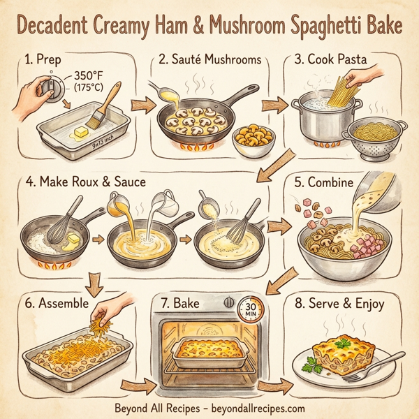 Decadent Creamy Ham & Mushroom Spaghetti Bake instructions