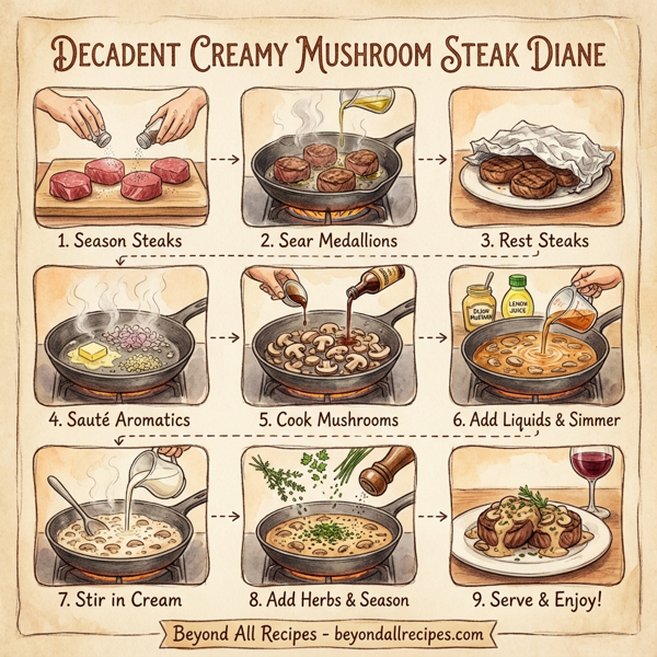 Decadent Creamy Mushroom Steak Diane instructions