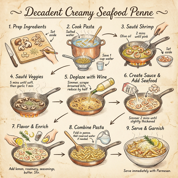 Decadent Creamy Seafood Penne instructions