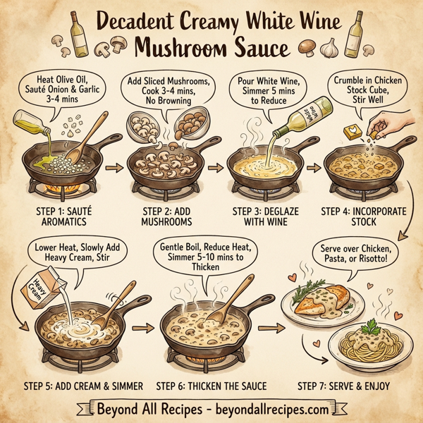 Decadent Creamy White Wine Mushroom Sauce instructions