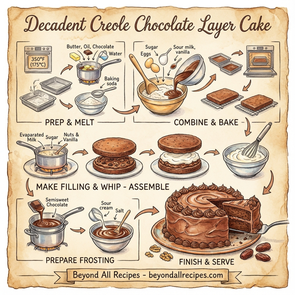 Decadent Creole Chocolate Layer Cake instructions