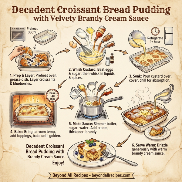 Decadent Croissant Bread Pudding with Velvety Brandy Cream Sauce instructions