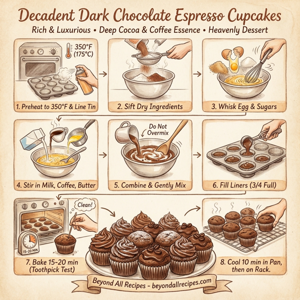 Decadent Dark Chocolate Espresso Cupcakes instructions