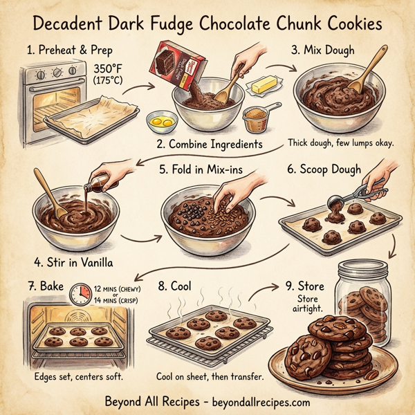 Decadent Dark Fudge Chocolate Chunk Cookies instructions