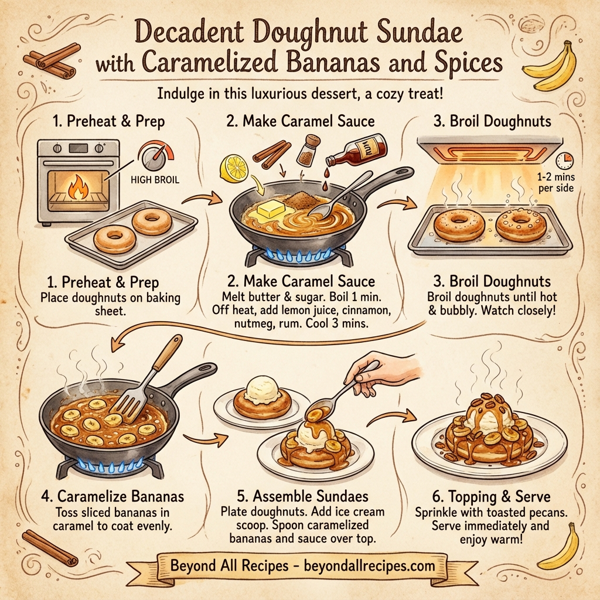 Decadent Doughnut Sundae with Caramelized Bananas and Spices instructions