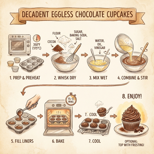 Decadent Eggless Chocolate Cupcakes instructions