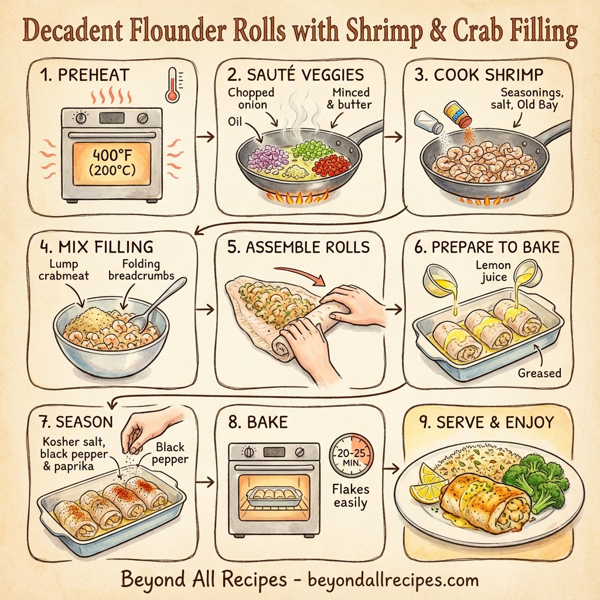 Decadent Flounder Rolls with Shrimp and Crab Filling instructions
