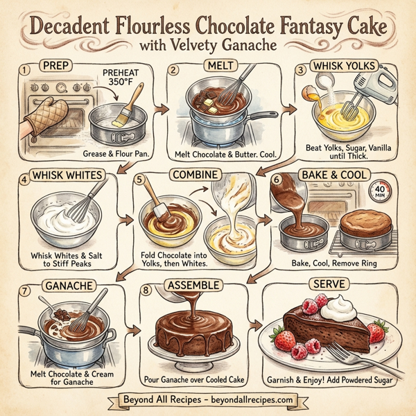 Decadent Flourless Chocolate Fantasy Cake with Velvety Ganache instructions