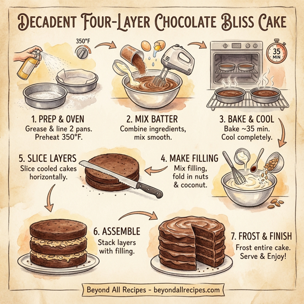 Decadent Four-Layer Chocolate Bliss Cake instructions
