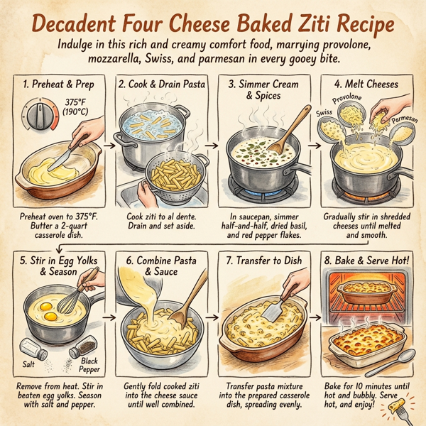 Decadent Four Cheese Baked Ziti instructions
