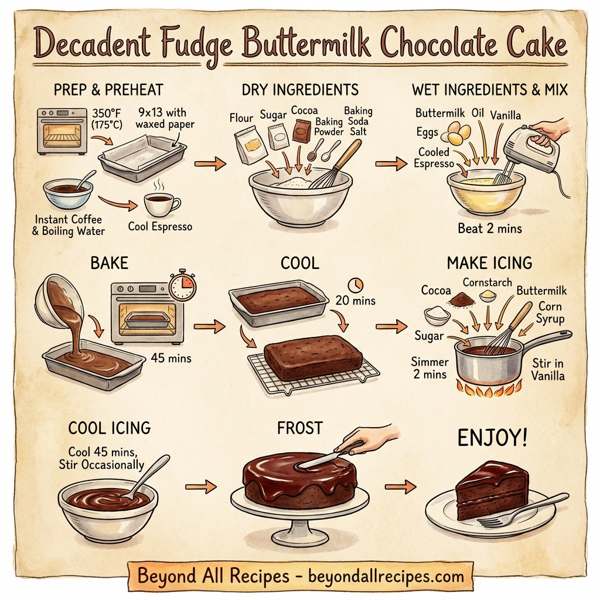 Decadent Fudge Buttermilk Chocolate Cake instructions