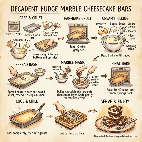 Decadent Fudge Marble Cheesecake Bars instructions