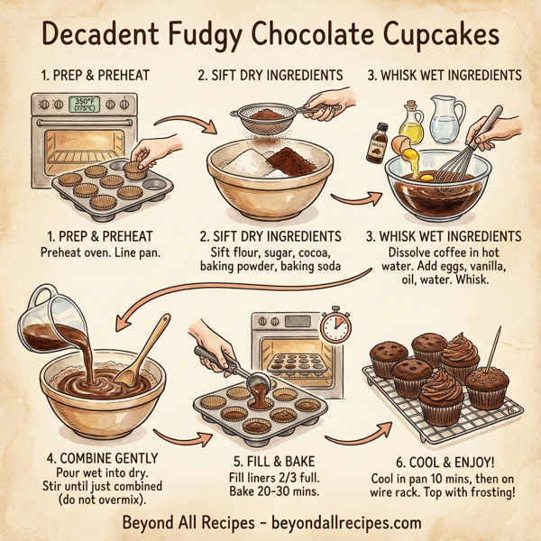 Decadent Fudgy Chocolate Cupcakes instructions
