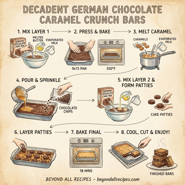 Decadent German Chocolate Caramel Crunch Bars instructions