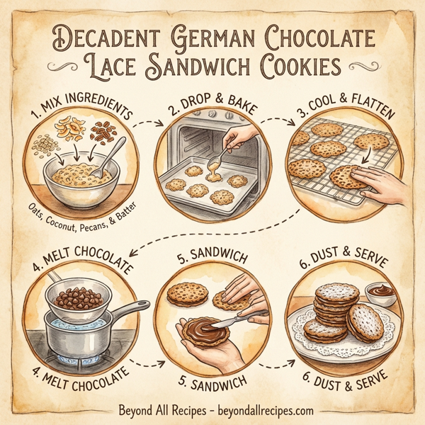 Decadent German Chocolate Lace Sandwich Cookies instructions