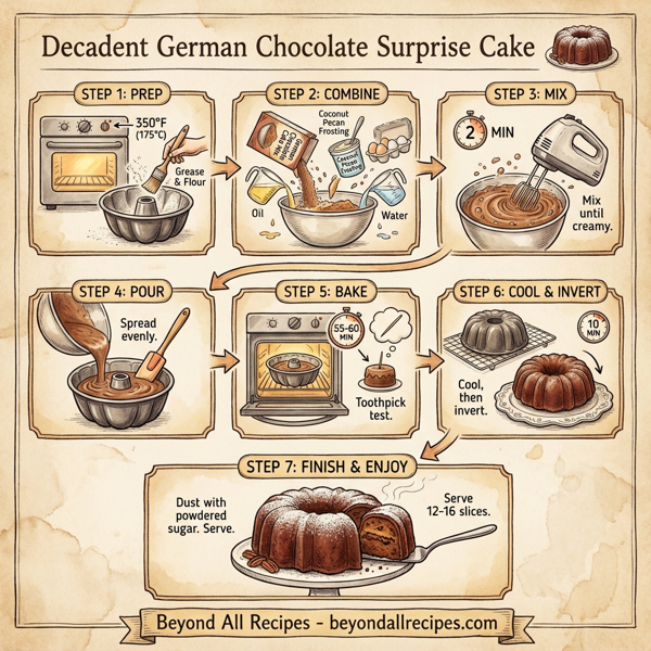 Decadent German Chocolate Surprise Cake instructions