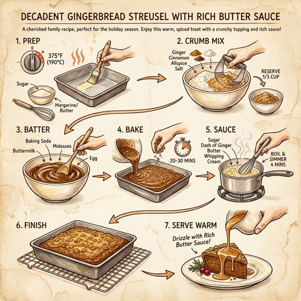 Decadent Gingerbread Streusel with Rich Butter Sauce instructions