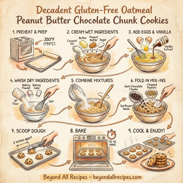 Decadent Gluten-Free Oatmeal Peanut Butter Chocolate Chunk Cookies instructions