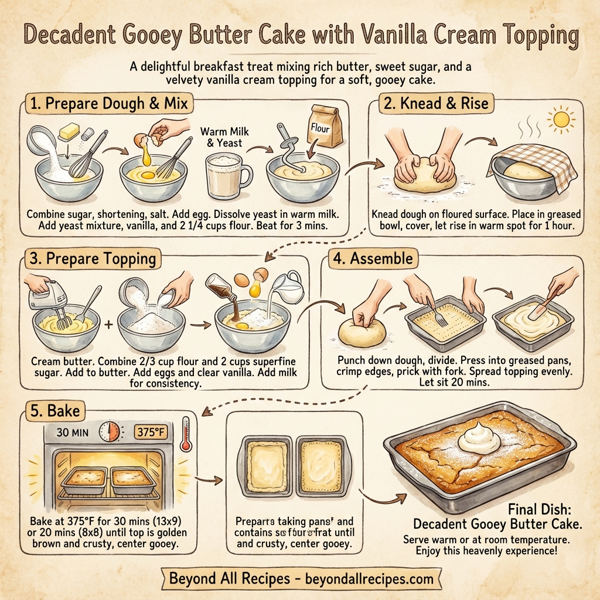 Decadent Gooey Butter Cake with Vanilla Cream Topping instructions