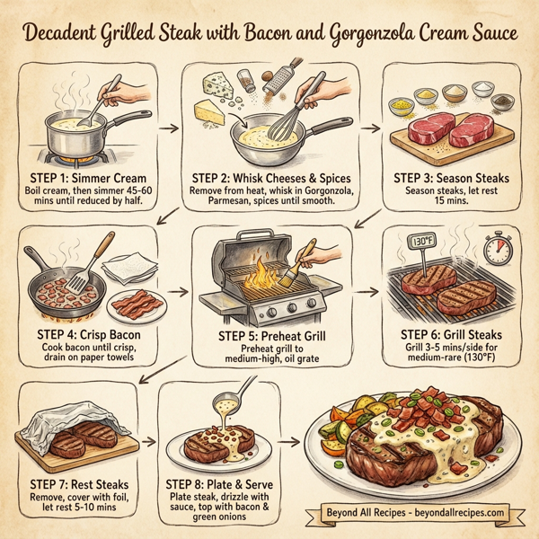Decadent Grilled Steak with Bacon and Gorgonzola Cream Sauce instructions