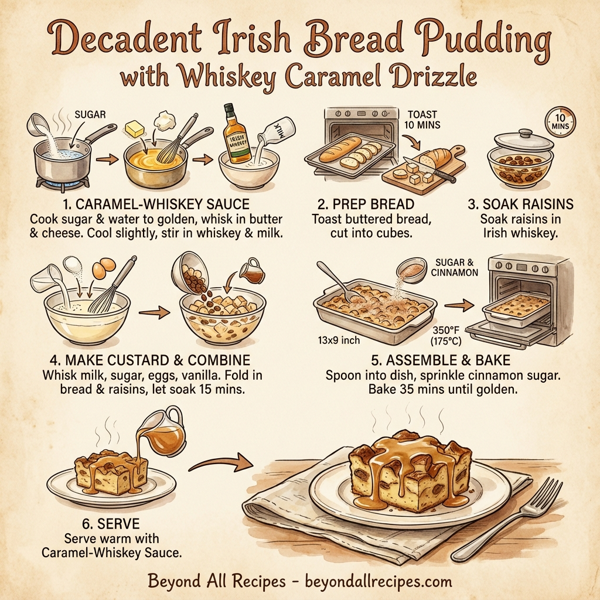 Decadent Irish Bread Pudding with Whiskey Caramel Drizzle instructions